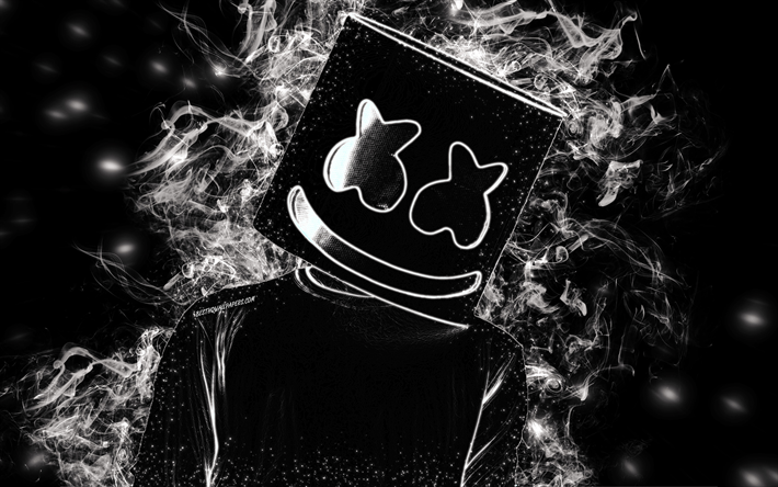 Marshmello, valkoinen savu siluetti, Amerikkalainen DJ, creative art, suosittu DJ, Marshmello DJ