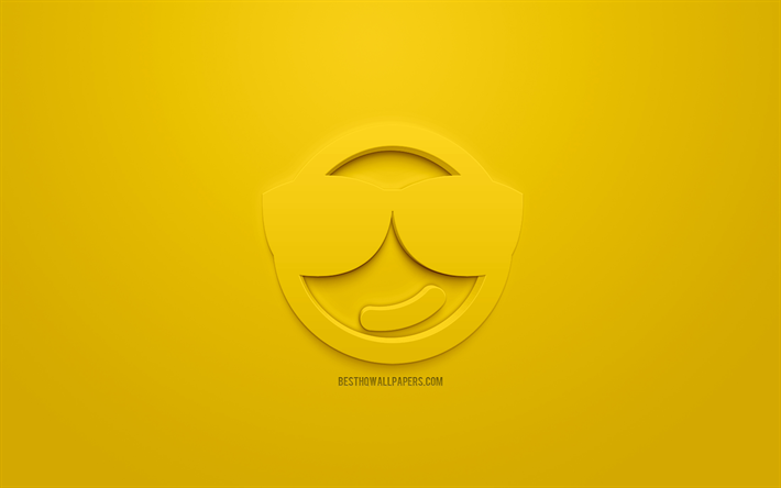 Face with glasses icon, smug face icon, emotions concepts, smile 3d icons, happy face icon, 3d Smiley, raising mood, 3d smiles, yellow background, creative 3d art, emotions 3d icons, Smug Face