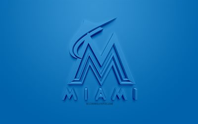 Miami Marlins, Americana de beisebol clube, criativo logo 3D, fundo azul, 3d emblema, MLB, Miami, Fl&#243;rida, EUA, Major League Baseball, Arte 3d, beisebol, Logo em 3d