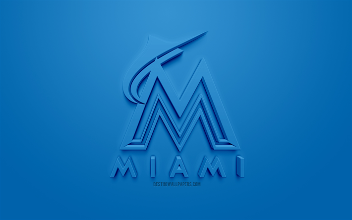 Miami Marlins, Amerikan beyzbol kul&#252;b&#252;, yaratıcı 3D logosu, mavi arka plan, 3d amblem, HABERLER, Miami, Florida, USA, Major League Baseball, 3 boyutlu sanat, beyzbol, 3d logo