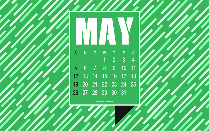 2019 Kan kalender, gr&#246;n abstrakt bakgrund, kreativ konst, typografi, kalender f&#246;r Maj 2019, konst, 2019 kalendrar