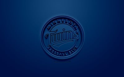 Minnesota Twins, Americana de beisebol clube, criativo logo 3D, fundo azul, 3d emblema, MLB, Minneapolis, Minnesota, EUA, Major League Baseball, Arte 3d, beisebol, Logo em 3d