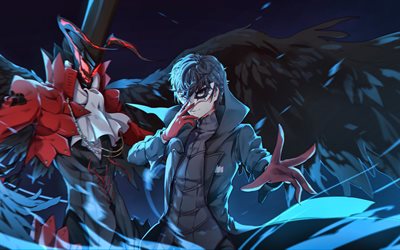 Akira Kurusu, 4k, darkness, Persona 5, protagonist, Megami Tensei, manga