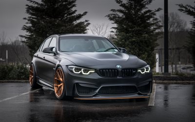BMW M3, 2019, F80, gray matte M3, tuning M3, bronze wheels, German sports cars, BMW
