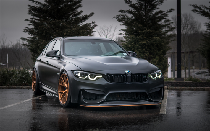 El BMW M3, 2019, F80, gris mate M3, la optimizaci&#243;n de M3, de bronce ruedas, alem&#225;n de autom&#243;viles deportivos, BMW