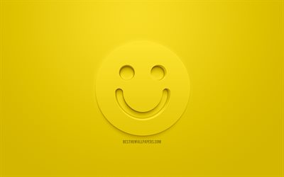 Sourire ic&#244;ne 3d, le sourire, l&#39;&#233;motion, le sourire 3d ic&#244;nes, des &#233;motions, des concepts, des heureux ic&#244;ne de visage, 3d Smiley, &#233;lever l&#39;humeur, la 3d, les sourires, fond jaune, de cr&#233;ation 3d, de l&#39;art, l