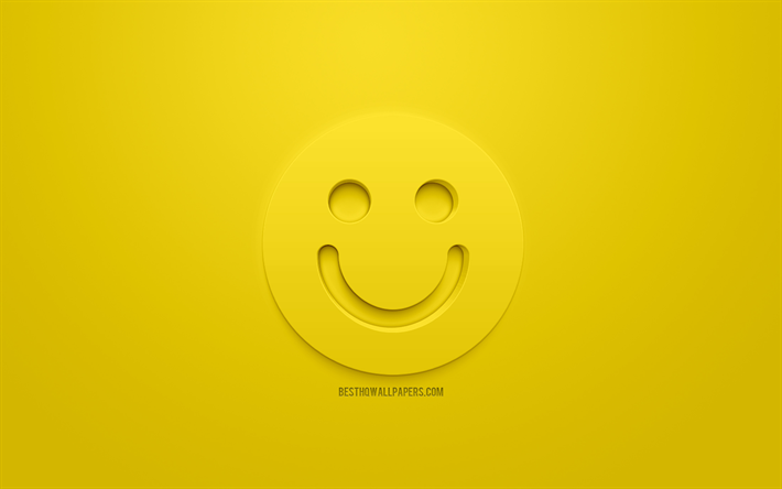 Sourire ic&#244;ne 3d, le sourire, l&#39;&#233;motion, le sourire 3d ic&#244;nes, des &#233;motions, des concepts, des heureux ic&#244;ne de visage, 3d Smiley, &#233;lever l&#39;humeur, la 3d, les sourires, fond jaune, de cr&#233;ation 3d, de l&#39;art, l