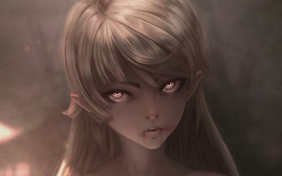Shinobu Oshino, darkness, vampire girl, Bakemonogatari, manga, artwork, Oshino Shinobu