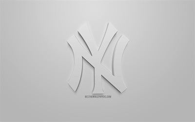 New York Yankees, Amerikkalainen baseball club, luova 3D logo, Harmaa tausta, 3d-tunnus, MLB, New York, USA, Major League Baseball, 3d art, baseball, 3d logo