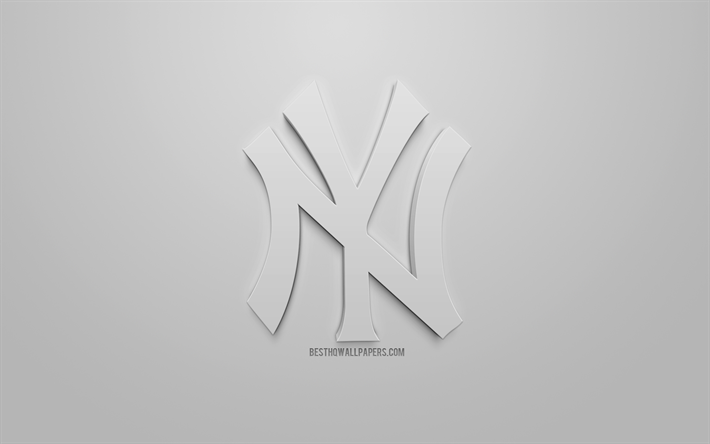 New York Yankees, Amerikan beyzbol kul&#252;b&#252;, yaratıcı 3D logo, Gri arka plan, 3d amblem, HABERLER, New York, AMERİKA Birleşik Devletleri, Major League Baseball, 3 boyutlu sanat, beyzbol, 3d logo
