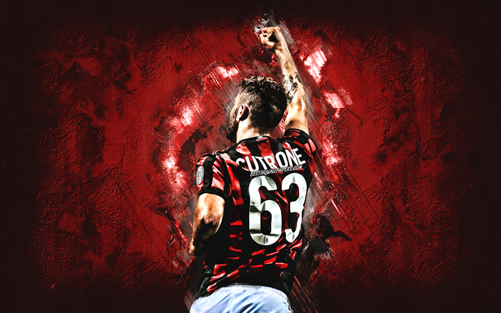 Patrick Cutrone, le Milan AC, le joueur de football italien, l&#39;attaquant, pierre rouge de fond, c&#233;l&#232;bres joueurs de football de Serie A, l&#39;Italie, le football