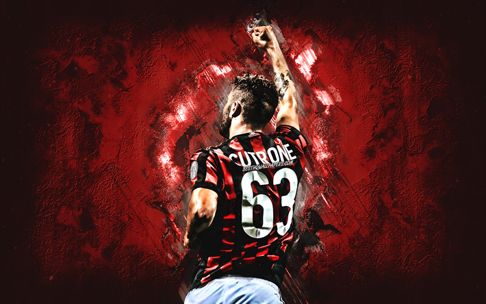 patrick cutrone, ac mailand, italienischer fu&#223;ballspieler, st&#252;rmer, red stone hintergrund, ber&#252;hmte fu&#223;baller, der serie a, italien, fu&#223;ball