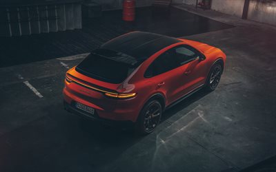 Porsche Cayenne Coupe, 2019, rear view, the new sporty SUV, new orange Cayenne Coupe, exterior, Porsche