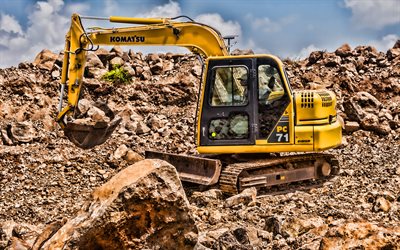 Komatsu PC71, 4k, HDR, multi terrain loader, crawler excavator, construction vehicles, PC71, special equipment, excavators, Komatsu