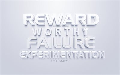 Reward worthy failure experimentation, Bill Gates quotes, white 3d art, popular quotes, quotes about failure, inspiration, white background, motivation