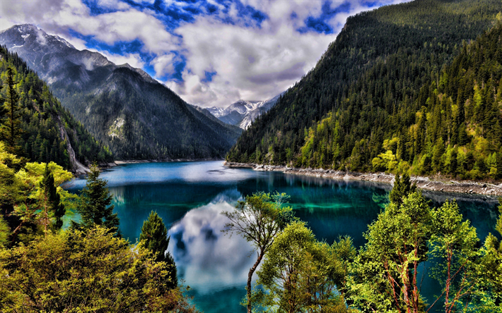 china, berge, see, sommer, hdr, sch&#246;ne natur, asien