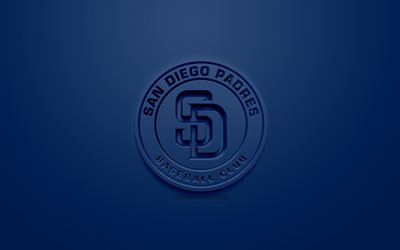 سان دييغو بادريس, البيسبول الأميركي النادي, الإبداعية شعار 3D, خلفية زرقاء, 3d شعار, MLB, سان دييغو, كاليفورنيا, الولايات المتحدة الأمريكية, دوري البيسبول, الفن 3d, البيسبول, شعار 3d