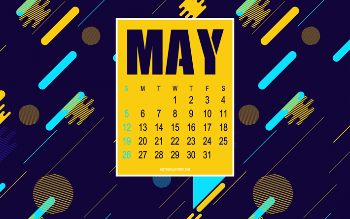 Kreativa lila Maj 2019 kalender, sammanfattning lila bakgrund, Maj 2019 kalender, konst, 2019 begrepp, kalender f&#246;r Maj, kalendrar