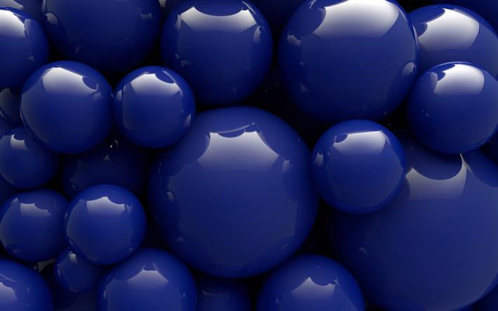Blue 3D balls, creative 3D texture with balls, 3D art, blue creative background