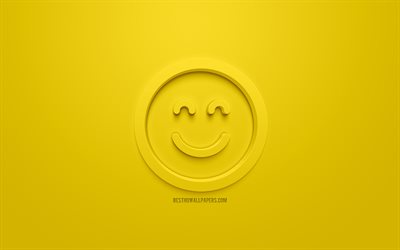 Cara sonriente icono de 3d, Sonriendo emoticon cara cuadrada, emociones, conceptos, sonrisa 3d iconos, feliz icono de la cara, 3d Sonriente, elevando el estado de &#225;nimo, 3d sonrisas, fondo amarillo, creativo, arte 3d, emociones 3d iconos, plaza de la