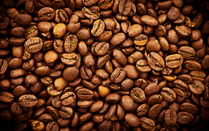 حبوب البن الملمس, 4k, ماكرو, القهوة القوام, القهوة الخلفيات, حبوب البن, القهوة
