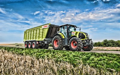 4k, Claas Axion 850, crop transportation, 2019 tractors, agricultural machinery, HDR, tractor on road, agriculture, harvest, Claas