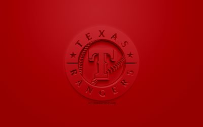 Texas Rangers, American baseball club, creative 3D logo, red background, 3d emblem, MLB, Arlington, Texas, USA, Major League Baseball, 3d art, baseball, 3d logo