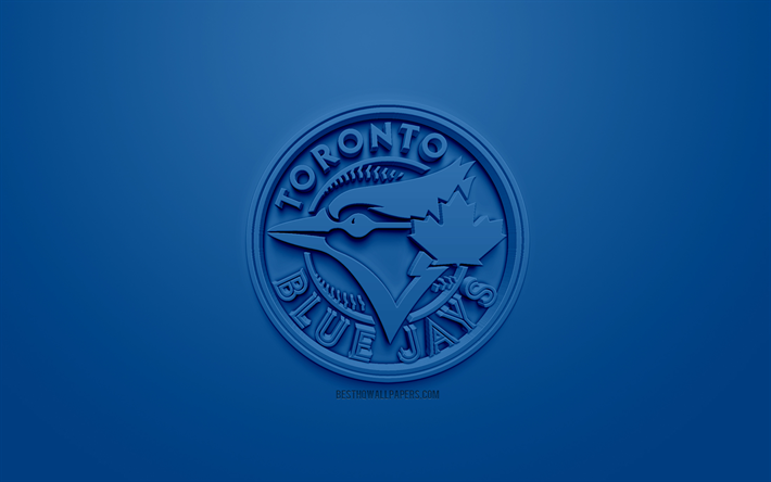 Toronto Blue Jays, Kanadan baseball club, luova 3D logo, sininen tausta, 3d-tunnus, MLB, Toronto, Kanada, USA, Major League Baseball, 3d art, baseball, 3d logo