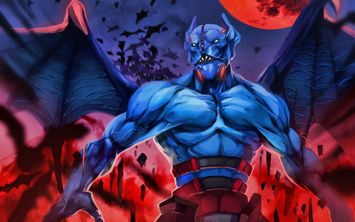 Night Stalker, m&#246;rker, monster med vingar, Dota 2, konstverk, Dota2, monster, Night Stalker Dota, blue monster