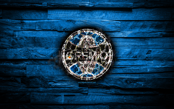 Gremio FC, burning logo, Seria A, blue wooden background, brazilian football club, grunge, Gremio FBPA, football, soccer, Gremio logo, fire texture, Brazil, Porto Alegrense