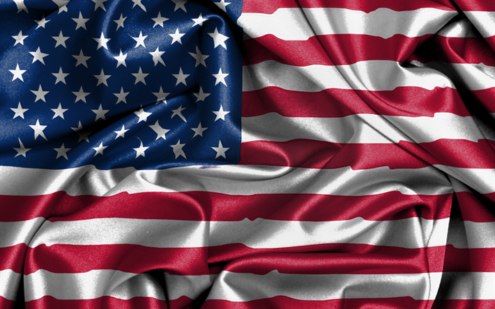 American flag, silk flag, flag of USA, silk texture, national symbol, USA, United States of America flag