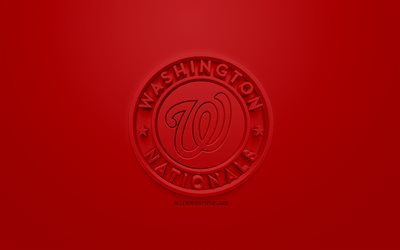 Washington Nationals, Amerikan beyzbol kul&#252;b&#252;, yaratıcı 3D logo, kırmızı bir arka plan, 3d amblem, HABERLER, Washington, AMERİKA Birleşik Devletleri, Major League Baseball, 3 boyutlu sanat, beyzbol, 3d logo