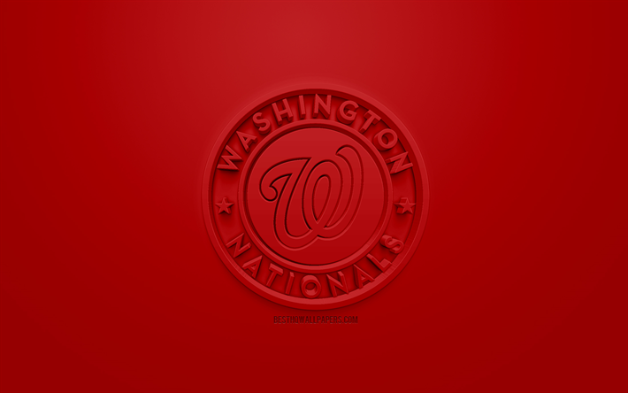 Washington Nationals, Americana de beisebol clube, criativo logo 3D, fundo vermelho, 3d emblema, MLB, Washington, EUA, Major League Baseball, Arte 3d, beisebol, Logo em 3d