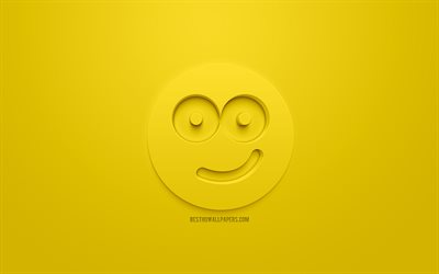 Sonriendo icono de 3d, caras sonrientes icono, arte 3d, emociones, conceptos, sonriendo 3d iconos, feliz icono de la cara, 3d Sonriente, elevando el estado de &#225;nimo, emoticonos 3d, fondo amarillo, creativo, emociones 3d iconos, Ser Feliz