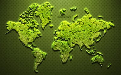 Green creative world map, ecology concepts, floral world map, herbal map of the world, environment, art, world map concepts