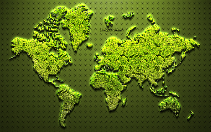 Verde creativa mapa del mundo, los conceptos de ecolog&#237;a, floral mapa del mundo, a base de hierbas mapa mundial, medio ambiente, arte, mundo, mapa de conceptos