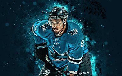 Evander Kane, 4k, hokey oyuncuları, San Jose Sharks, NHL, hokey yıldızlar, Kane K&#246;pekbalıkları, hokey, neon ışıkları, USA
