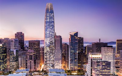 Salesforce Torre, San Francisco, Transbay Torre, grattacieli, sera, tramonto, citt&#224;, edifici moderni, California, USA