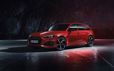 Audi RS4 Avant, 2020, n&#228;kym&#228; edest&#228;, ulkoa, punainen tila-auto viistoper&#228;, uusi punainen RS4 Avant, tuning RS4, Saksan autoja, Audi