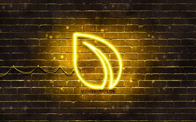 Peercoin giallo logo, 4k, giallo brickwall, Peercoin logo, cryptocurrency, Peercoin neon logo, cryptocurrency segni, Peercoin