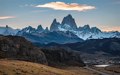 Download Wallpapers Rocks Andes Mountain Landscape Patagonia Evening Sunset Chile For Desktop Free Pictures For Desktop Free