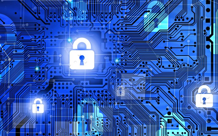 コンピュータセキュリティ, ネットワークの安全, 青デジタル背景とロック, 技術の背景, ロックの概念, 安全保障