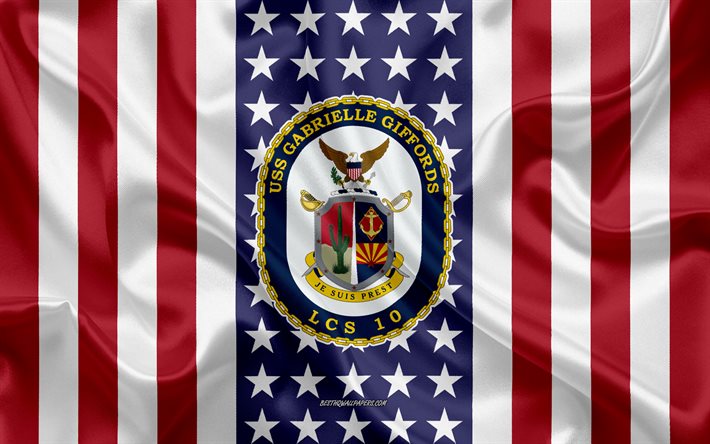 uss gabrielle giffords emblem, gu-10, american flag, us-navy, usa, uss gabrielle giffords abzeichen, us-kriegsschiff, wappen der uss gabrielle giffords