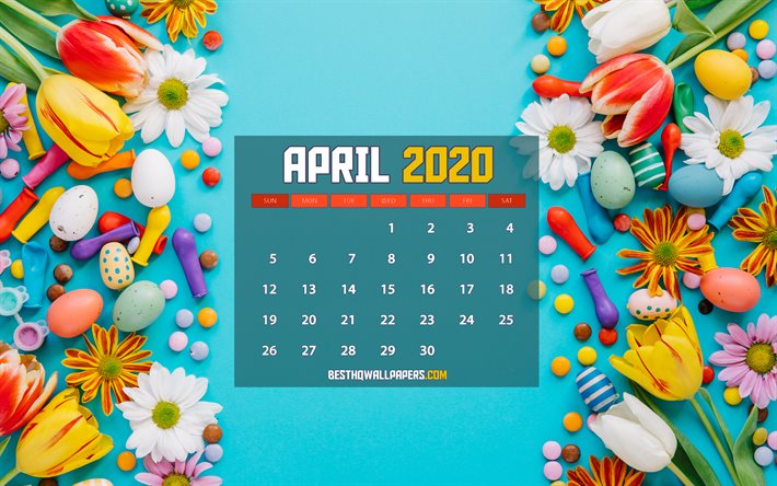 2020 Calendario de abril, 4k, Pascual marco, 2020 calendario, creativo, primavera calendarios, abril de 2020, abril de 2020 calendario con las flores, el Calendario de abril de 2020, semana santa, obra de arte, 2020 calendarios, abril de 2020 Calendario