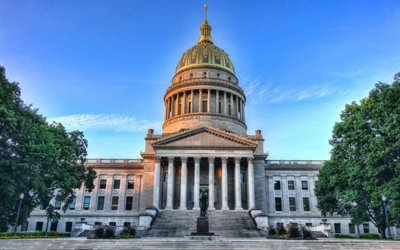 West Virginia State Capitol, Charleston, West Virginia, evening, sunset, landmark, West Virginia Capitol Complex, USA