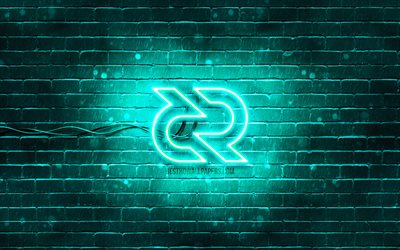 Decred turquoise logo, 4k, turquoise brickwall, Decred logo, cryptocurrency signes, Decred n&#233;on logo, cryptocurrency, Decred