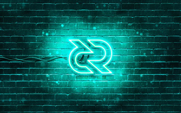 decred t&#252;rkis logo, 4k, t&#252;rkis brickwall, decred logo, kryptogeld zeichen, decred neon-logo, kryptogeld, decred