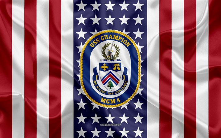USS Champion Emblem, MCM-4, Amerikanska Flaggan, US Navy, USA, USS Champion Badge, AMERIKANSKA krigsfartyg, Emblem av USS Champion