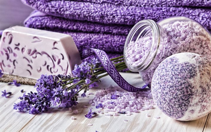 lavendel spa salt, v&#229;ren lila blommor, lavendel, spa, wellness, spa salt, lila salt