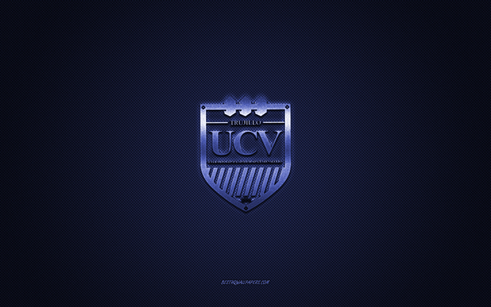 Club Deportivo Universidad Cesar Vallejo, Peruvian football club, blue logo, blue carbon fiber background, Liga 1, football, Peruvian Primera Division, Trujillo, Peru, Club Deportivo Universidad Cesar Vallejo logo